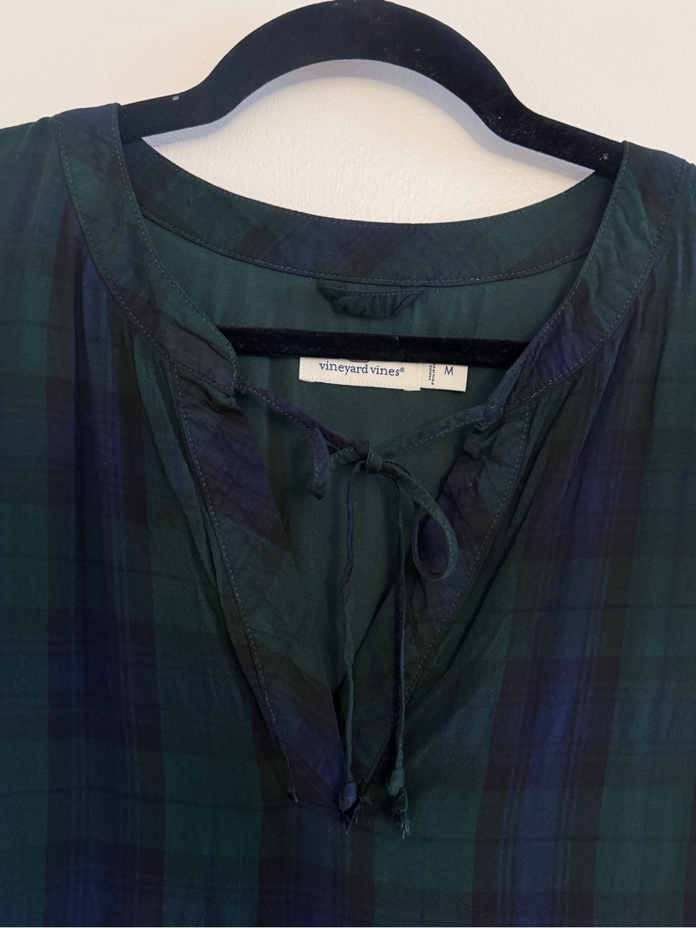 Vineyard Vines Navy and Green Plaid Ruffle-Sleeve Shift Dress - Picture 4 of 4